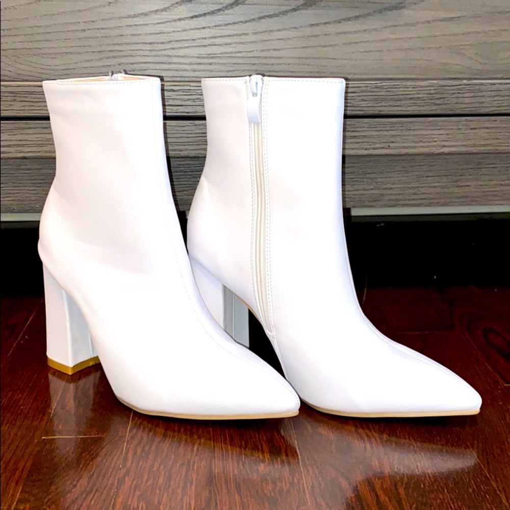 SheIn white heeled booties